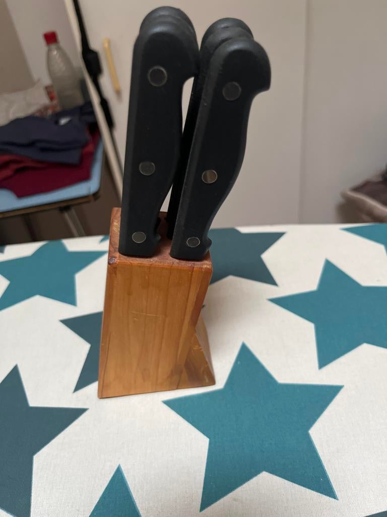Messenset van 6 messen met houten blok, Ophalen of Verzenden, Zo goed als nieuw