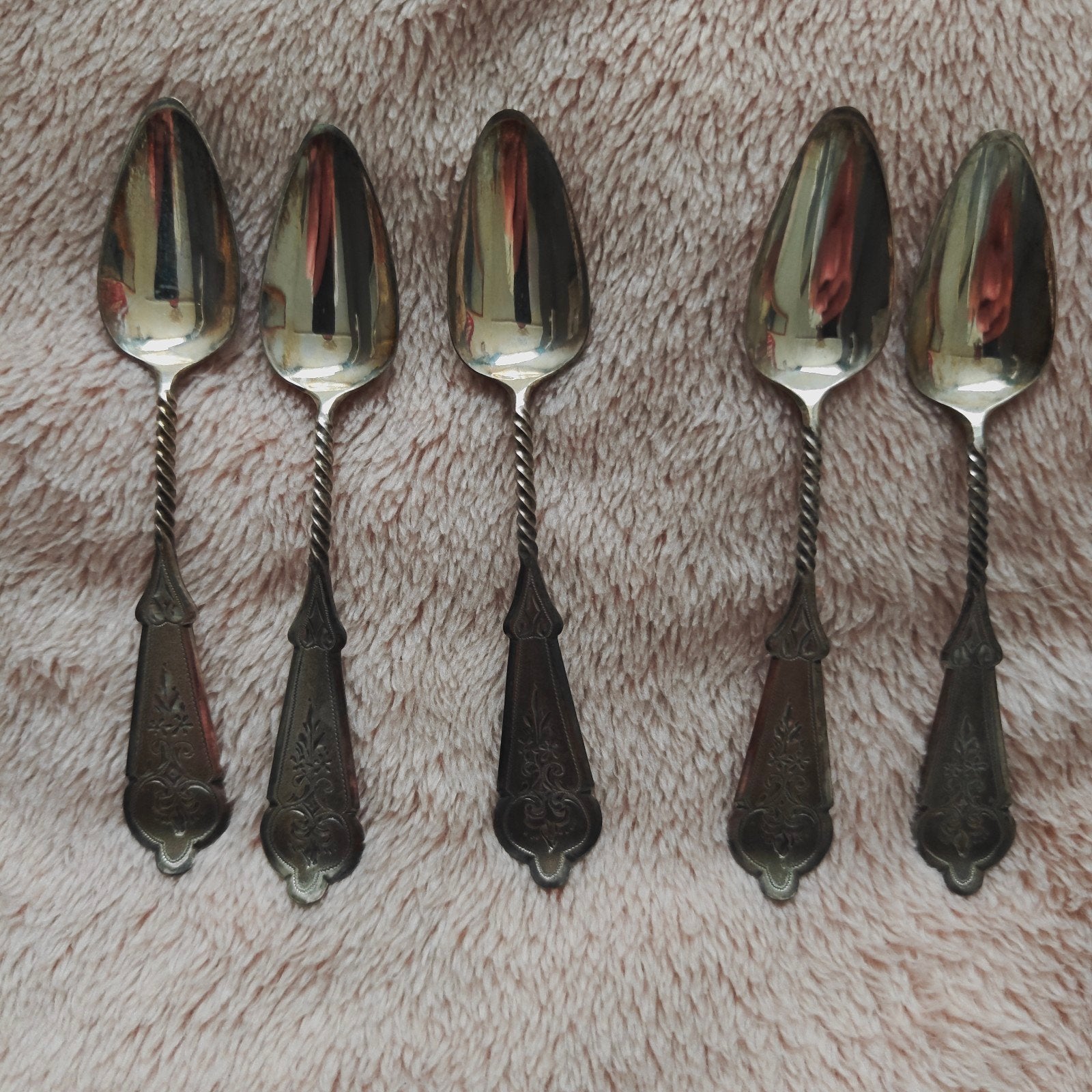 Set van 5 antieke zilveren theelepels met gedraaide steel, Antiek en Kunst, Ophalen of Verzenden