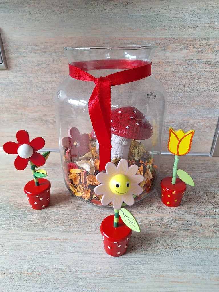 Glazen pot met herfst accessoires - 100% gerecycled, Huis en Inrichting, Ophalen, Overige typen, Meerkleurig, 25 cm