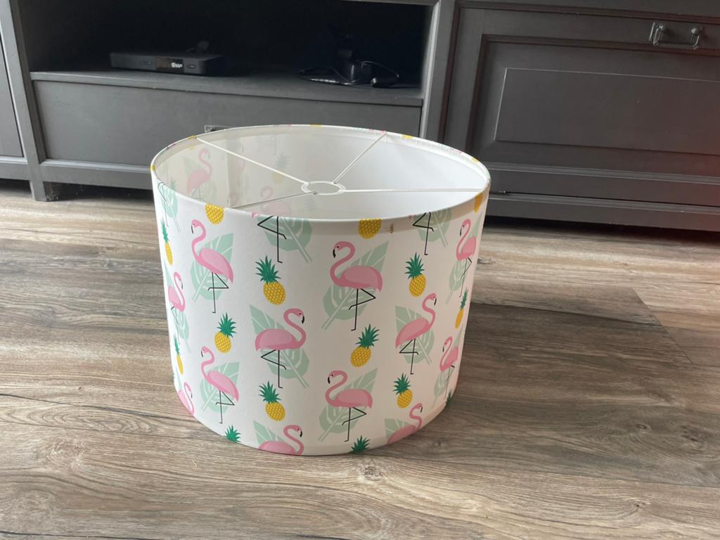 Lampenkap met thema flamingo en ananas, diameter 40 cm, Ophalen, Zo goed als nieuw, Rond, 25 tot 50 cm