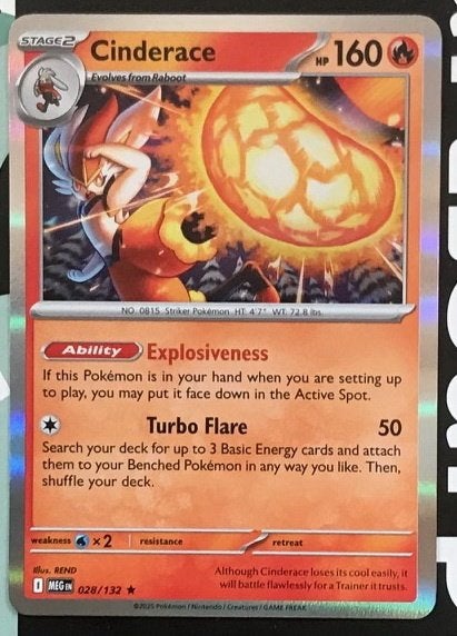 Pokemon - Cinderace (MEG 028) - Holo rare.., Ophalen of Verzenden, Nieuw, Losse kaart, Foil
