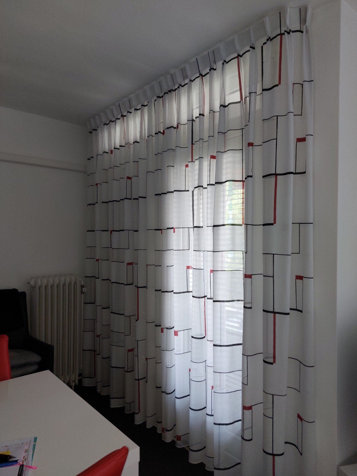 Moderne inbetween witte vitrage met geometrisch patroon, Vitrage, Gebruikt, Ophalen of Verzenden, Zwart
