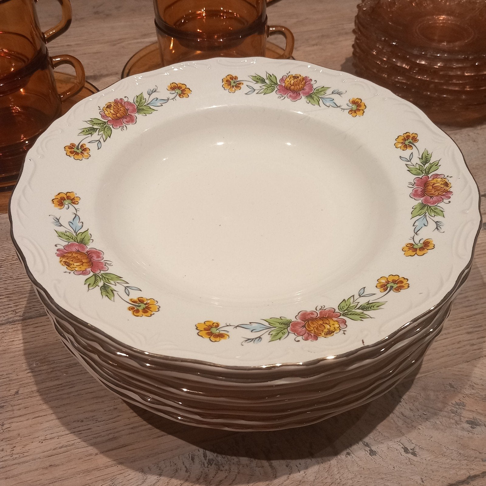 Set van 8 vintage Italiaanse borden met bloemmotief, Antiek en Kunst, Antiek | Servies los, Ophalen of Verzenden