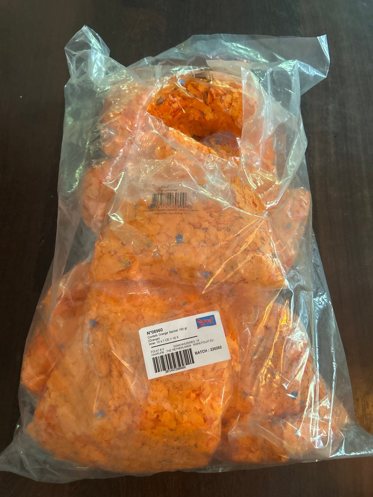 Oranje Confetti Zak - 7,5 Zakjes voor Feestelijke Decoratie, Ophalen of Verzenden, Nieuw, Versiering, Oranje of Koningsdag