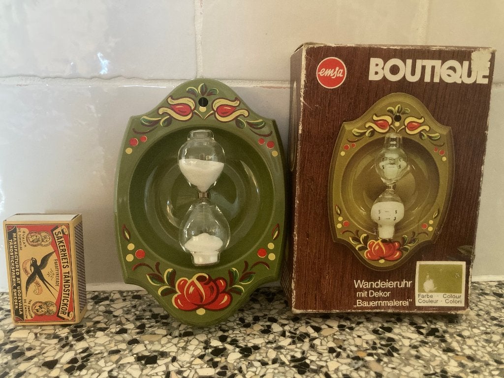 Vintage Emsa zandloper muur zoutloper + origineel doosje, Kunststof, Ophalen of Verzenden, Zo goed als nieuw, Overige merken