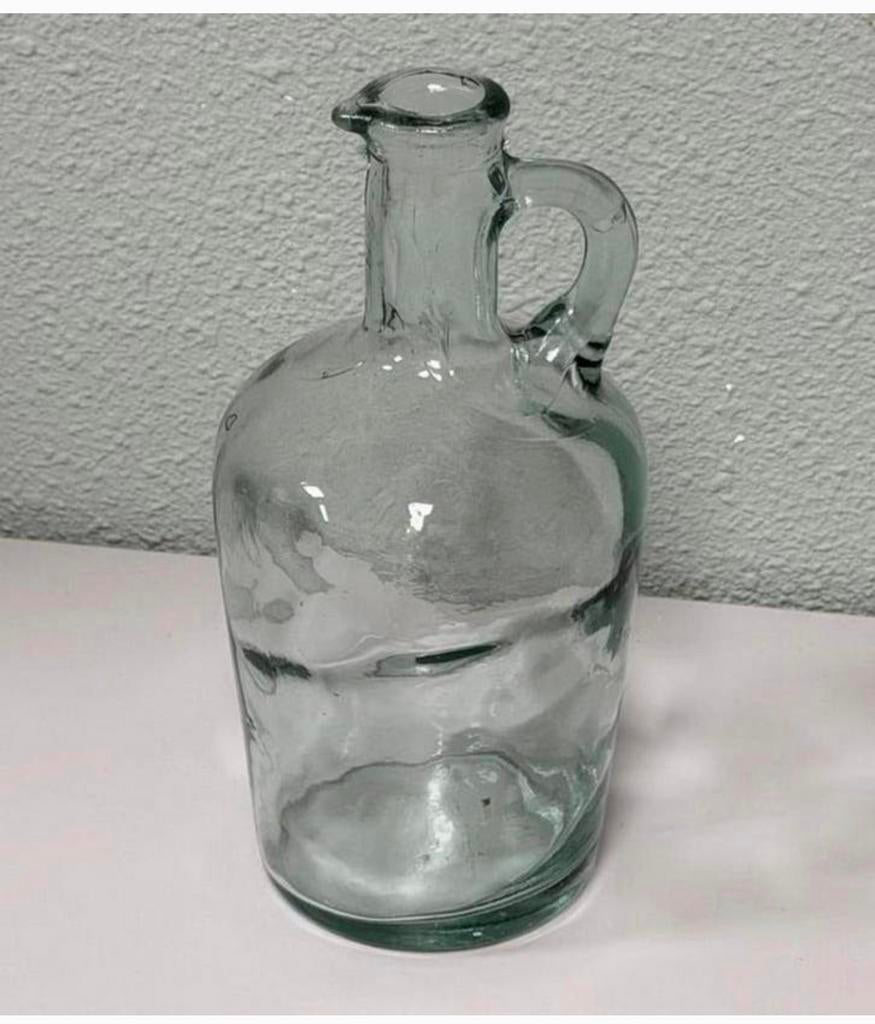 Vintage handgemaakte glazen kruik karaf fles 20cm decoratie, Ophalen of Verzenden