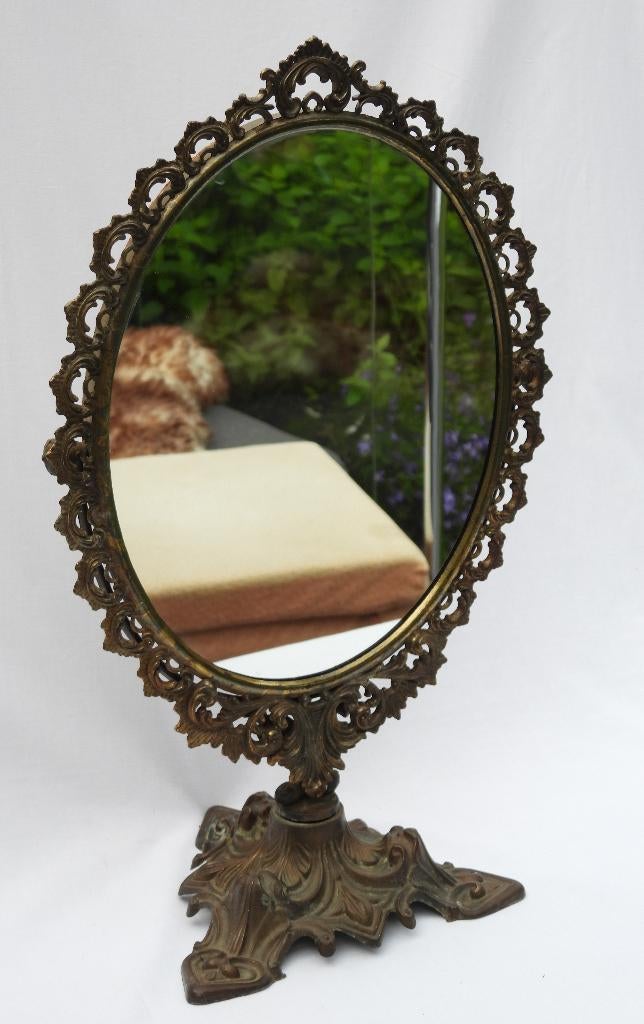 Antieke Franse Louis XV Koperen Spiegel PSYCHE tafelspiegel, Antiek en Kunst, Ophalen of Verzenden, Ovaal, Minder dan 50 cm