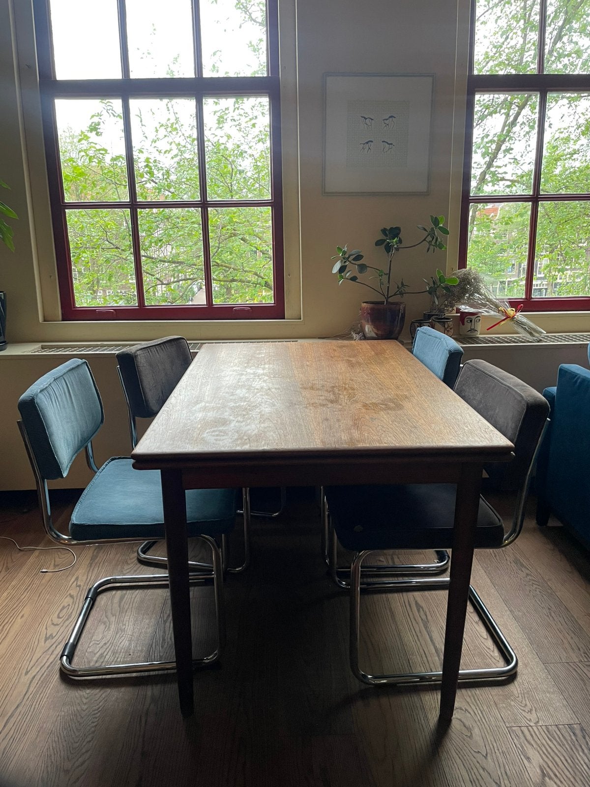 4 ridge rib eetkamerstoelen, Huis en Inrichting, Stoelen, Ophalen, Gebruikt, Blauw