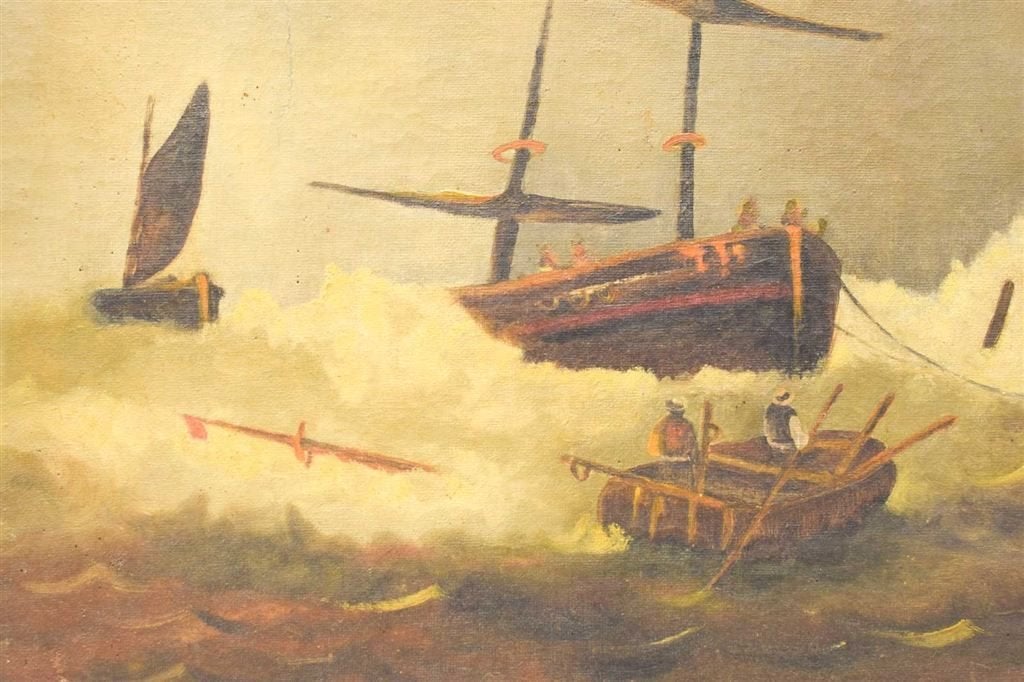 schilderij van een zee met schepen 50777, Ophalen of Verzenden, Gebruikt, Schilderij