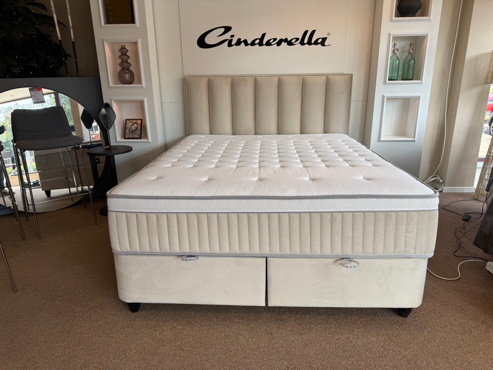 Boxspring/Baza met opbergruimte 160 Direct/leverbaar E-7400, Ophalen, #Opbergbox#Boxspring#Baza#Opbergruimte#160cm#Beige Velvet