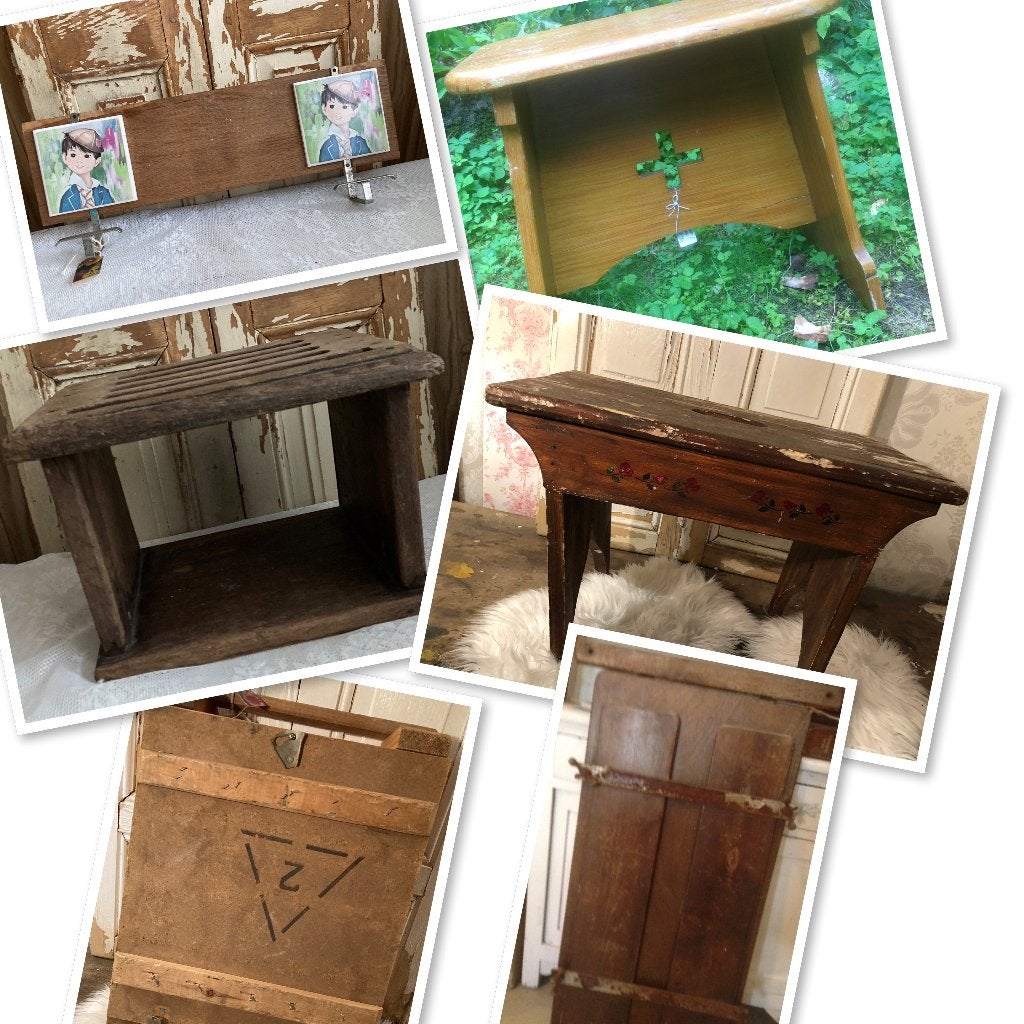 Brocante kruk - kerkkruk - stoofje - krukje - munitiekistje, Antiek en Kunst, Ophalen of Verzenden