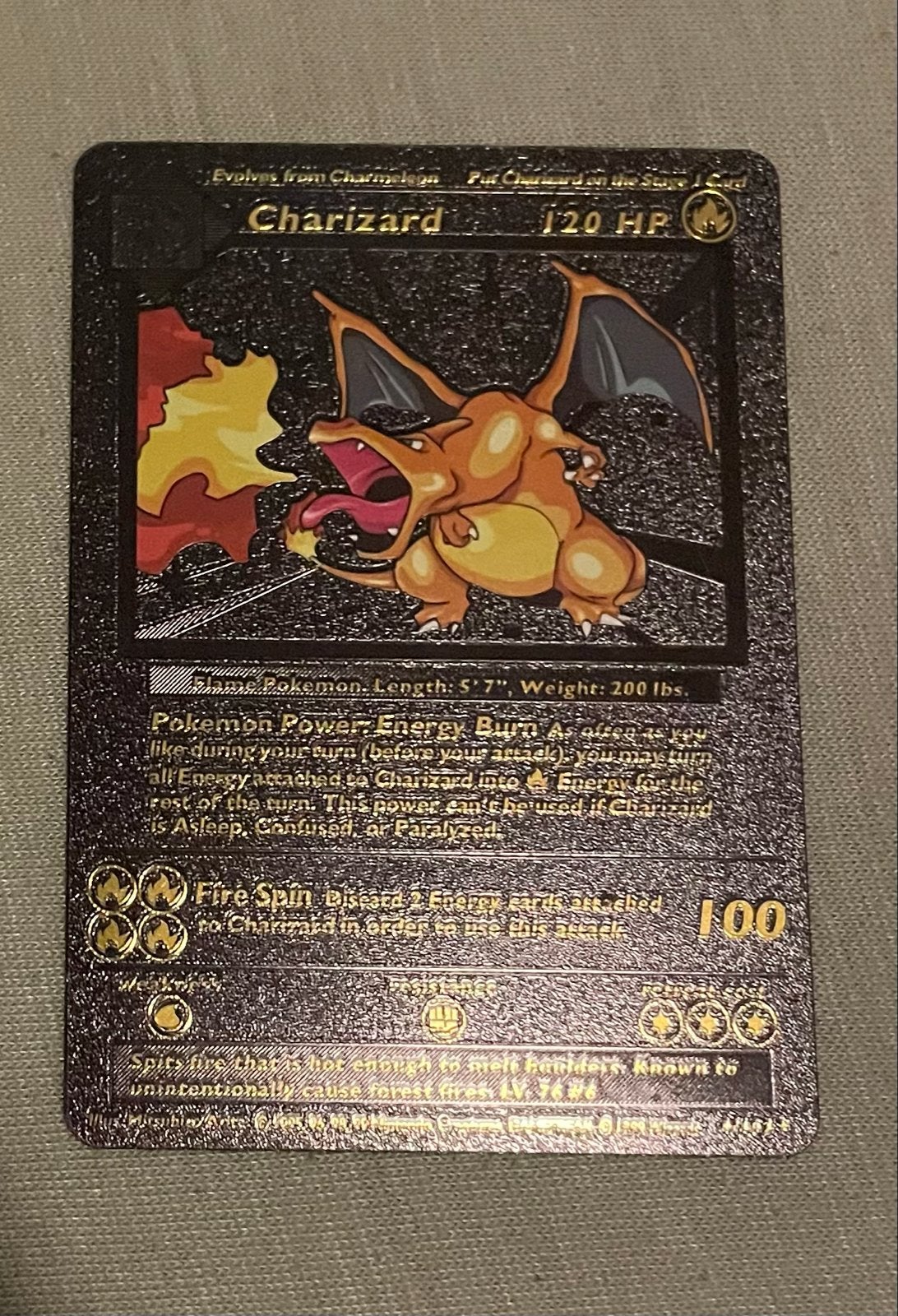 Zwarte Charizard Pokémon Kaart - Uniek Design, Ophalen, Zo goed als nieuw, Losse kaart, Foil