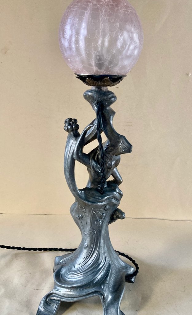 Jugendstil Tinnen tafellamp, Ophalen of Verzenden