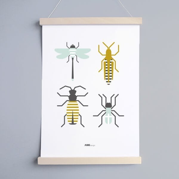 Kinderposter Muurposter Insecten Okergeel A3 ANNIdesign, Rechthoekig Staand, Nieuw, Ophalen of Verzenden, A1 t/m A3