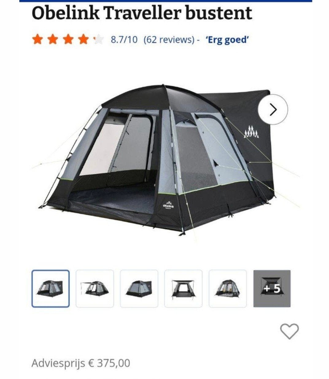 Obelink Traveller kleptent / bustent, Caravans en Kamperen, Ophalen