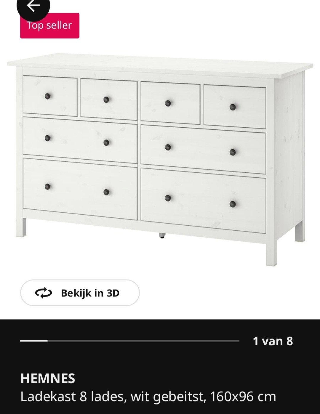 IKEA HEMNES Ladekast 8 lades, wit - Gebruikt, Ophalen, Gebruikt, 5 laden of meer, 150 tot 200 cm
