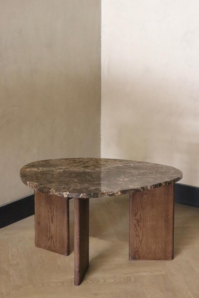Marmeren Salontafels met Eiken Poten | Japandi Stijl, Japandi, 50 tot 100 cm, Rond, Nieuw