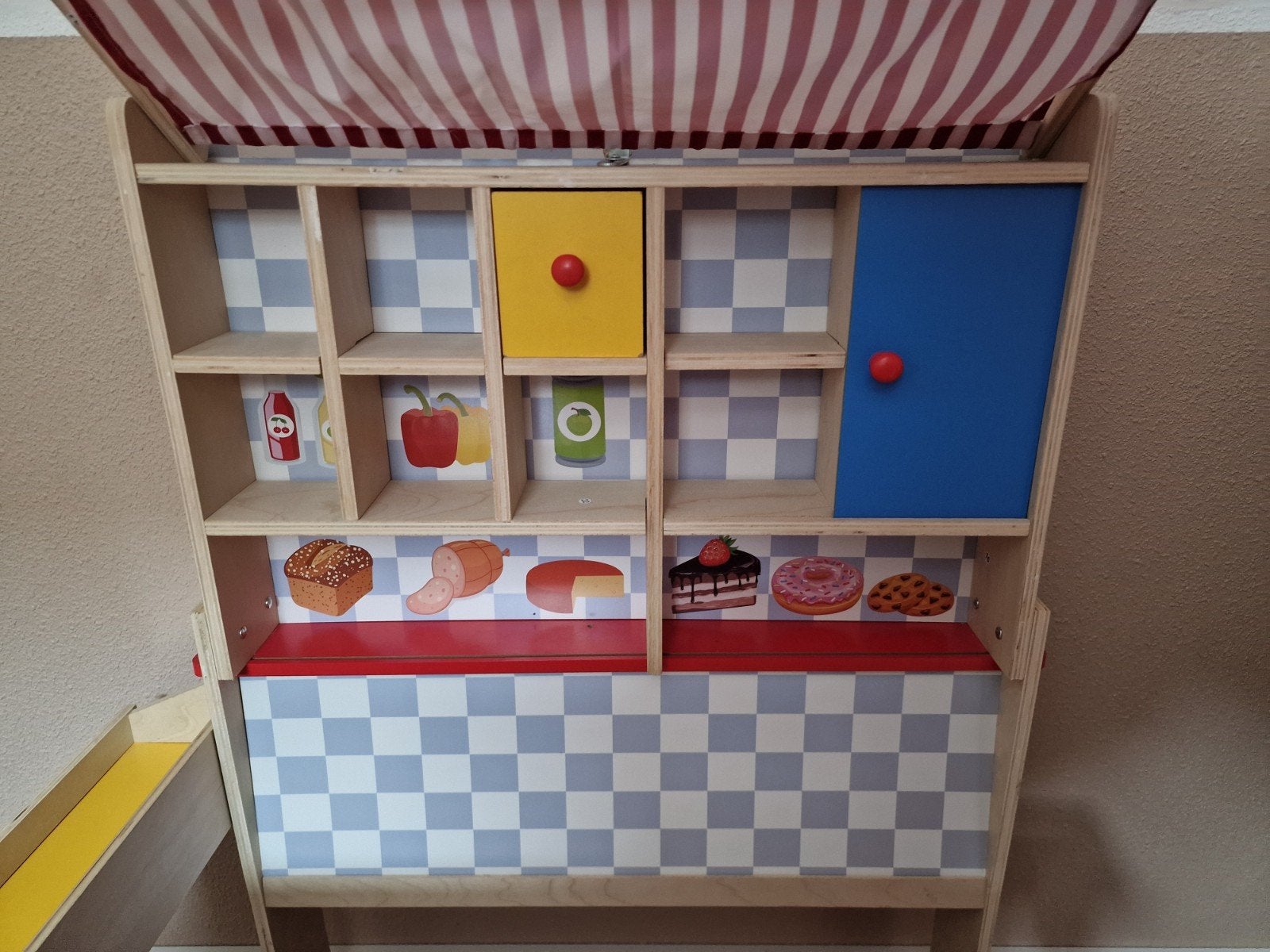 Houten Speelgoedwinkeltje met Luifel en Accessoires, Ophalen, Zo goed als nieuw, Jongen of Meisje