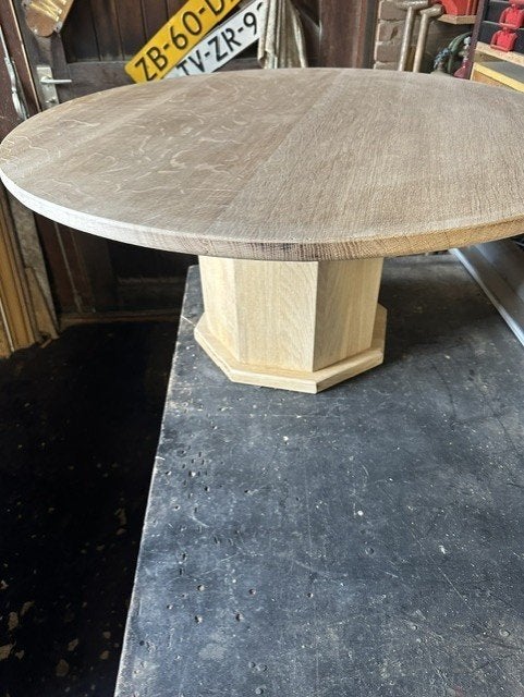 salontafel eiken rond 93 cm, Huis en Inrichting, Ophalen, 50 tot 100 cm, 50 tot 100 cm, Zo goed als nieuw
