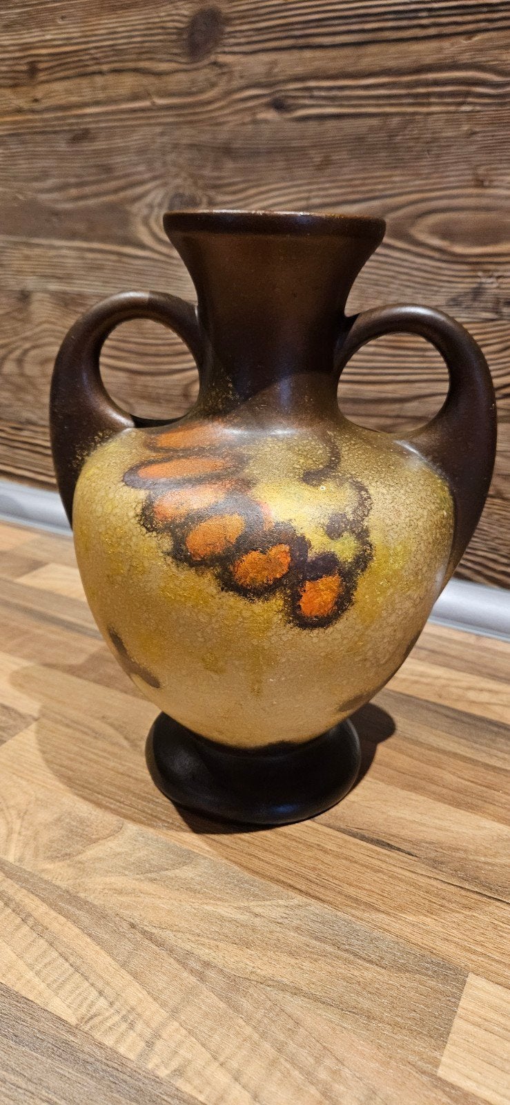 Vintage West Germany vaas met handvatten, bruin/oranje, Ophalen