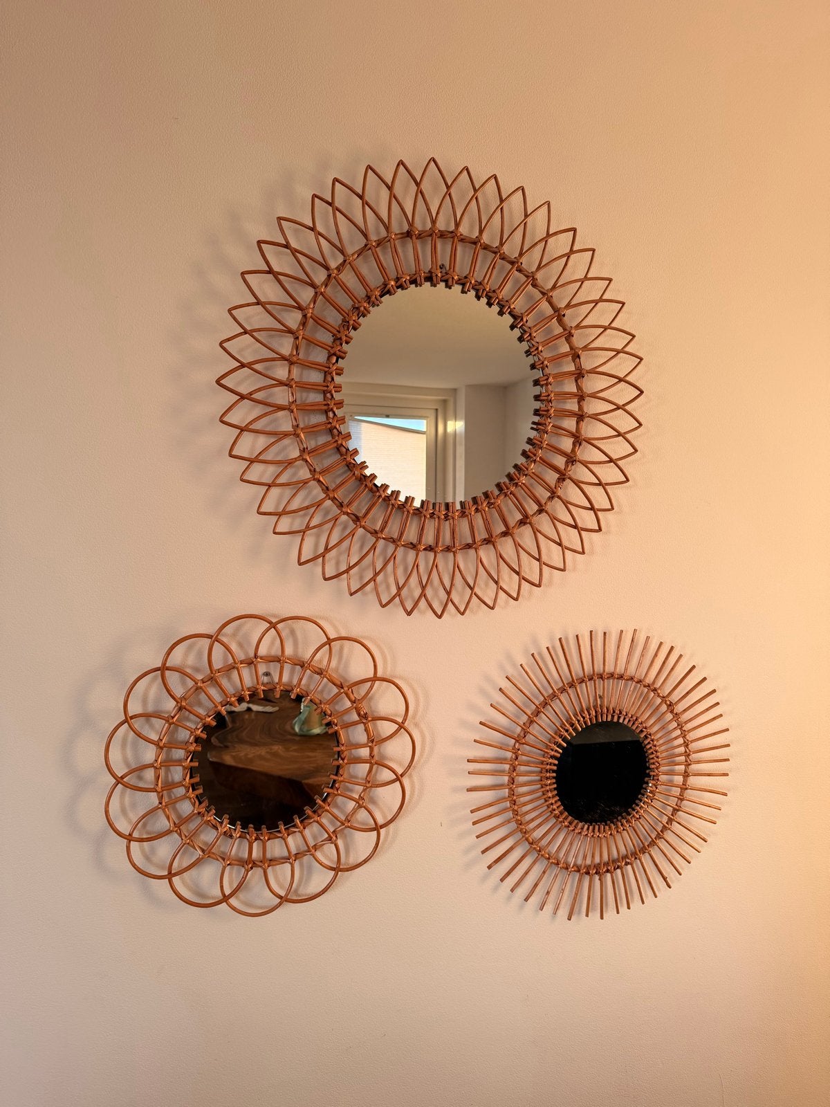 Set van 3 Xenos rotan spiegels, diverse maten, Ophalen, Minder dan 50 cm, Rond, Zo goed als nieuw
