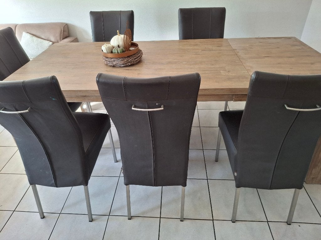 Eettafel met 6 stoelen, Huis en Inrichting, Ophalen, Gebruikt, Bruin, Hout