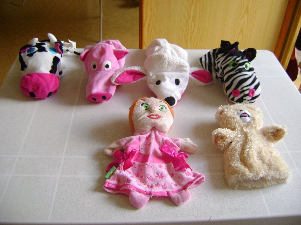 5pluche  poppenkast dieren en velourse rapunzel van de eftel, Ophalen of Verzenden, Zo goed als nieuw, Overige typen
