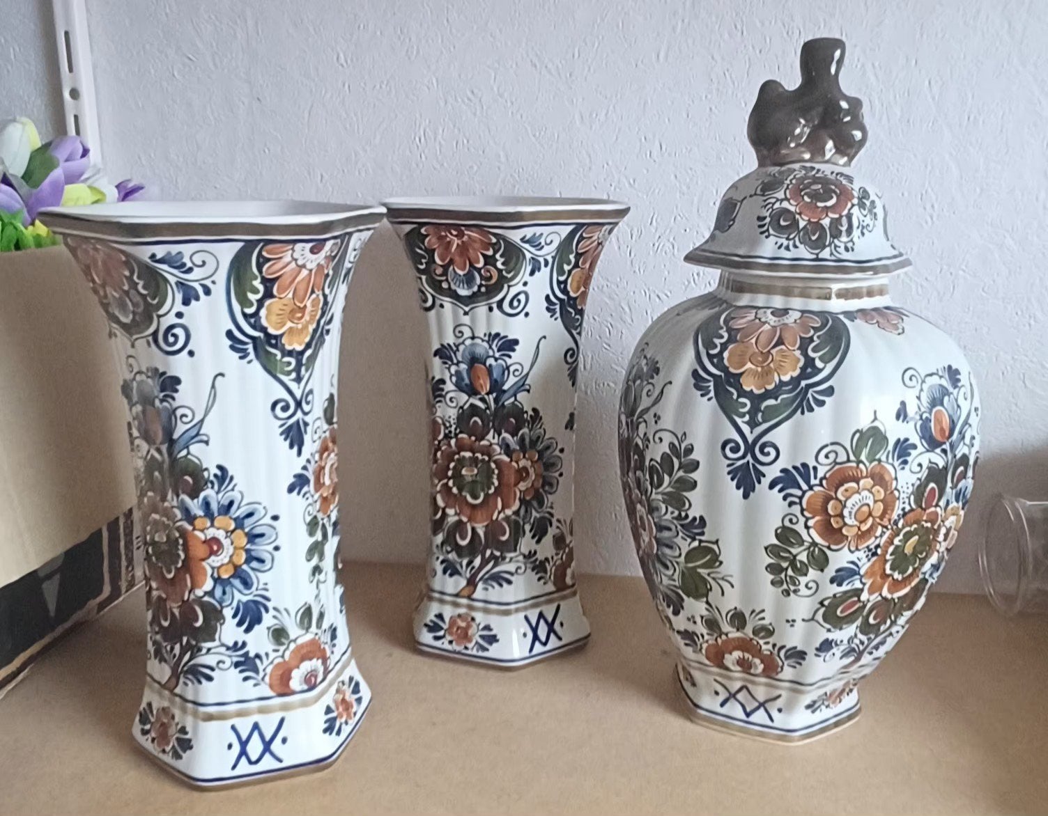 Vintage Delfts blauw kaststel polychroom, Ophalen