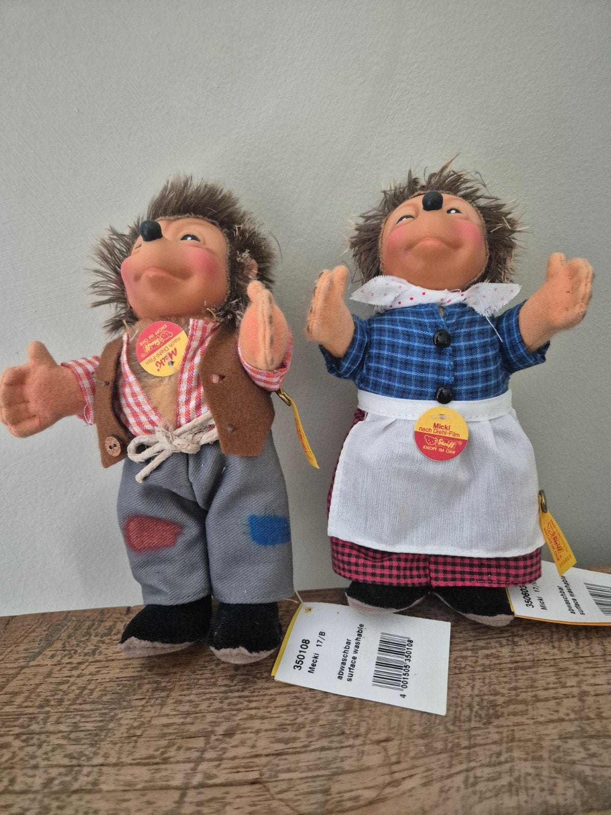 Steiff Egels Mecki (350108) & Micki (350603) met labe, Ophalen of Verzenden, Zo goed als nieuw