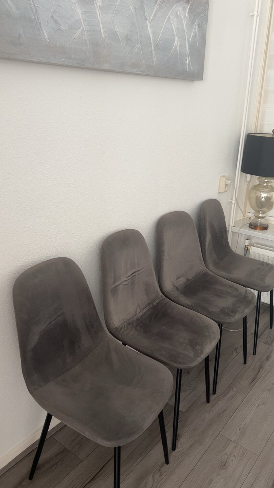 Set van 7 grijze stoelen - perfect voor eetkamer of kantoor, Ophalen, Gebruikt, Drie, Stof