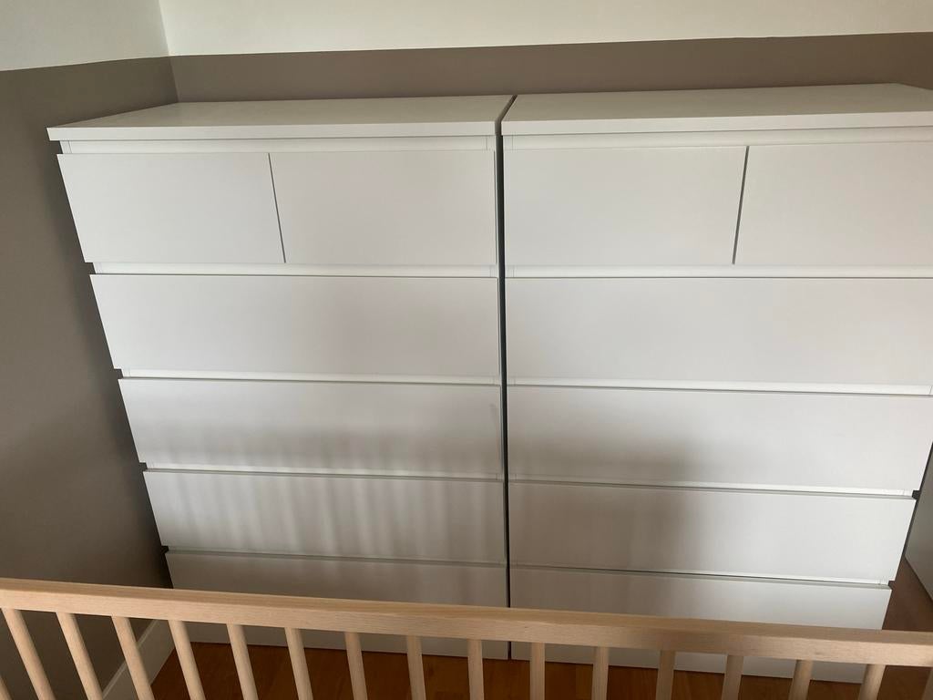 Witte ladekast - 2 stuks - IKEA Malm 80x123cm, Ophalen, 5 laden of meer, 100 tot 150 cm, 50 tot 100 cm