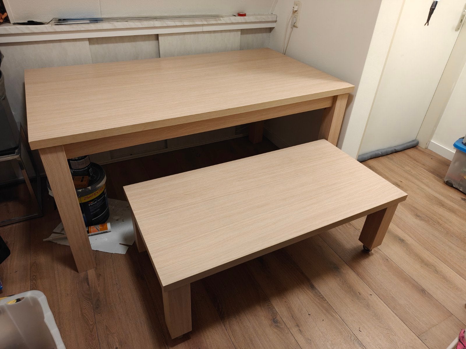 Eettafel en salontafel (op wieltjes), Ophalen, Gebruikt, 50 tot 100 cm, 150 tot 200 cm
