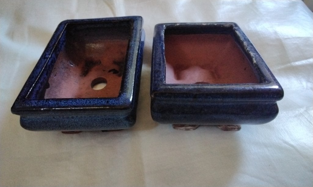 Bonsai Potten Keramiek Geglazuurd Blauw  Aziatisch, Ophalen, Vierkant, Zo goed als nieuw, Binnen