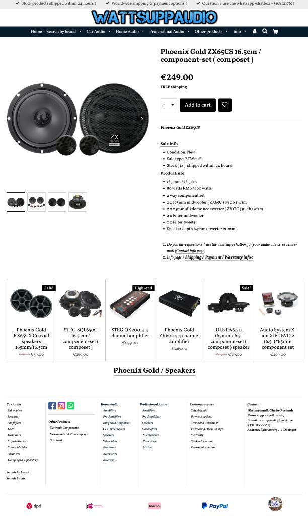 Phoenix Gold ZX65CS 16.5cm / composet /speakers 6.5'', Hifi-Focus, Aalsmeerderweg 173 1432 CL, Aalsmeer, Nieuw, Ophalen of Verzenden
