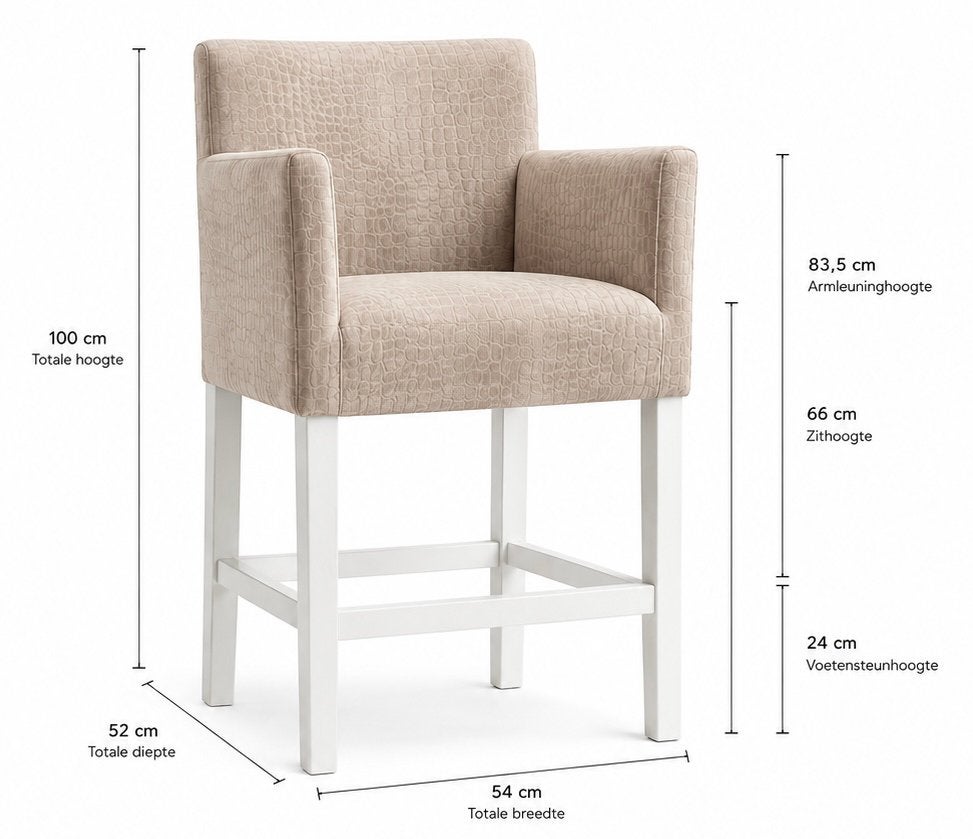 NIEUW 3 x Barstoel + Rugleuning | Beige Velours + witte poot, Ophalen, Met voetsteun, 60 tot 90 cm, Nieuw