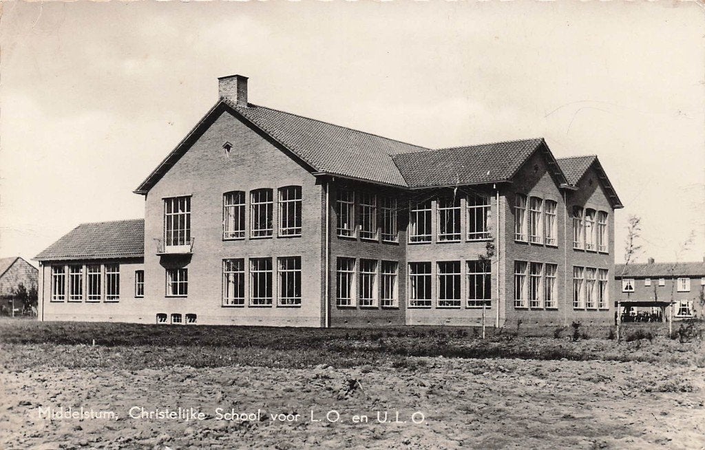 JP1130 Middelstum Chr School v LO en ULO Groningen 1959, Verzamelen, Ophalen of Verzenden, 1940 tot 1960, Ongelopen, Groningen