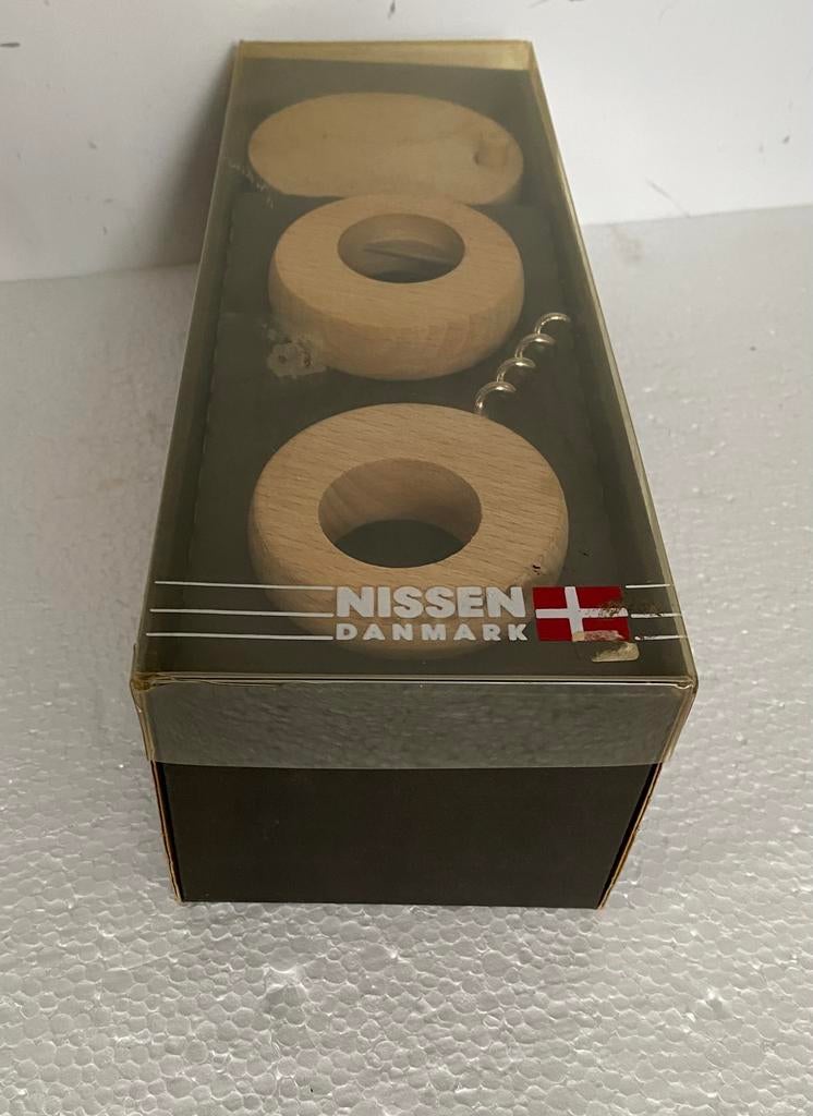Nissen Denmark beuken kurkentrekker, opener, onderzetters, Nissen, Denemarken, Nieuw, Ophalen of Verzenden