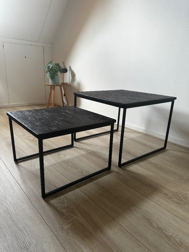 Salontafel set  zwart, Huis en Inrichting, Tafels | Salontafels, Ophalen, 50 tot 100 cm, Vierkant, 50 tot 100 cm