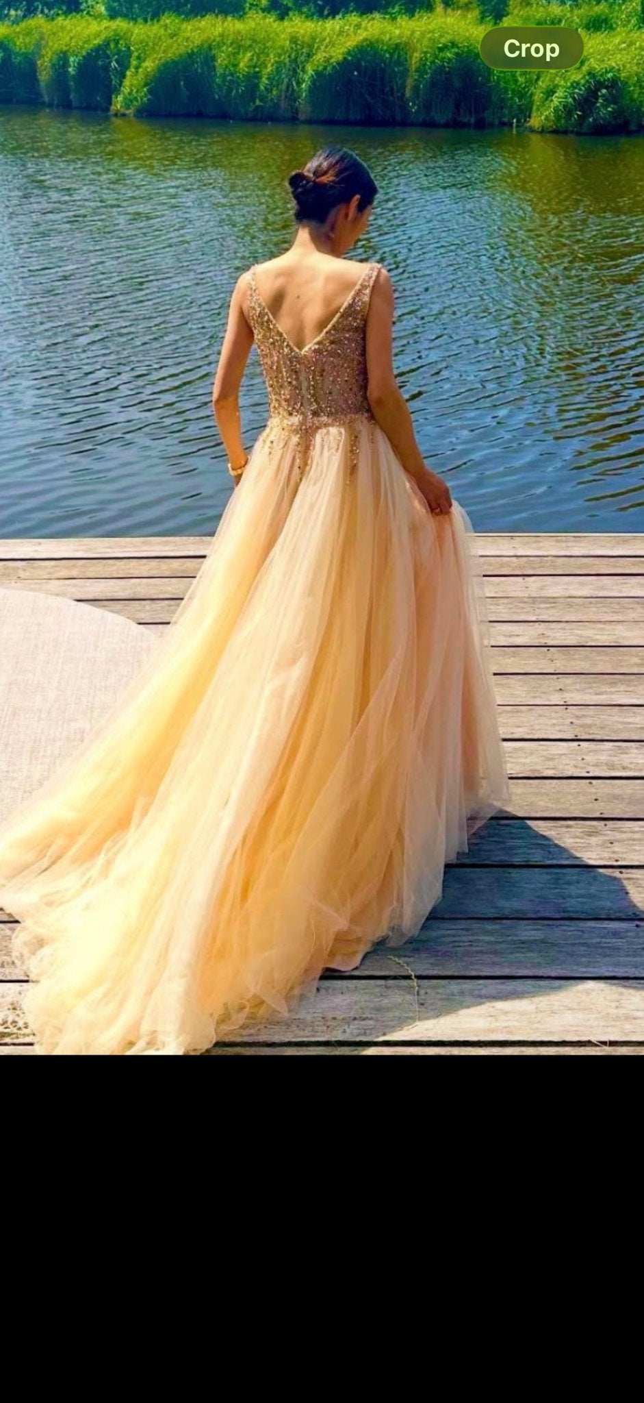 Elegante Galajurk met Pailletten en Tule - Maat S, Ophalen, Beige, Maat 36 (S), Gedragen