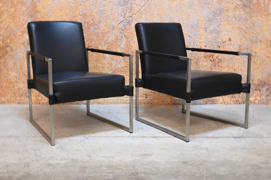 ZGAN 2 zwarte leren Bert Plantagie Clark design fauteuils, Huis en Inrichting, Fauteuils, 75 tot 100 cm, Ophalen of Verzenden