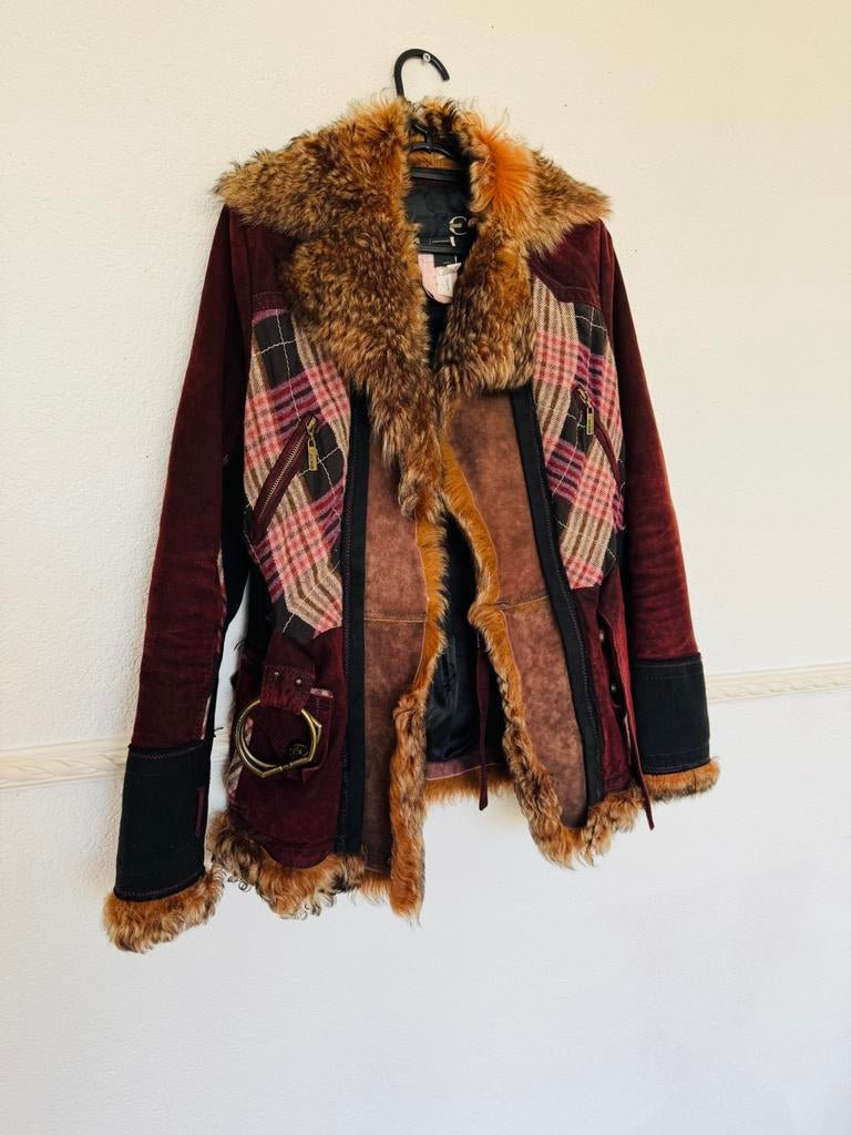 Prachtige roberto cavalli jas echt bont en leer custom made, Zwart, Ophalen of Verzenden, Zo goed als nieuw, Jasje