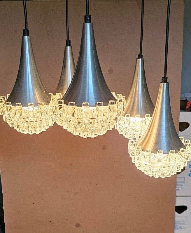 Hustadt Leuchten Neheim-H V5074/5 space age hanglamp, Ophalen, Gebruikt, Glas, E14 (klein)