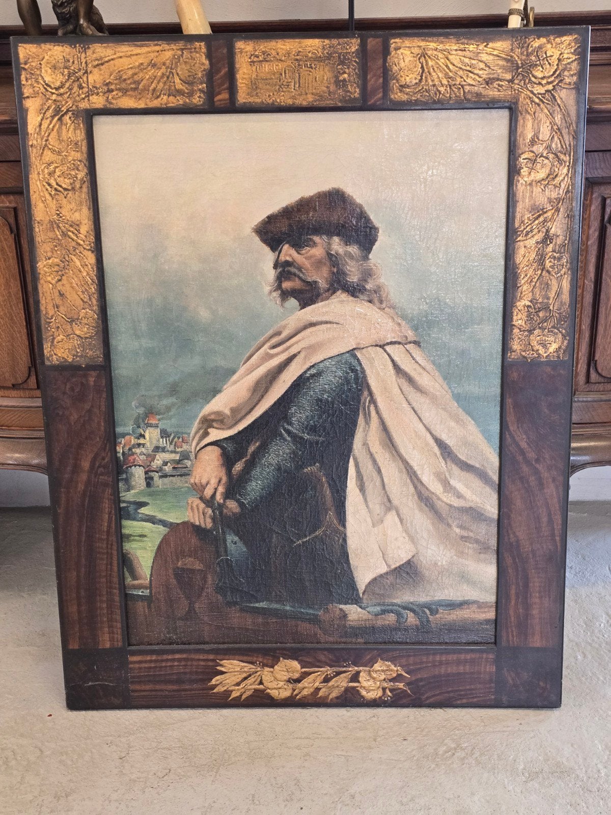 antiek schilderij (krijgsheer) olieverf op doek, art nouveau, Antiek en Kunst, Kunst | Schilderijen | Klassiek, Ophalen, Doek