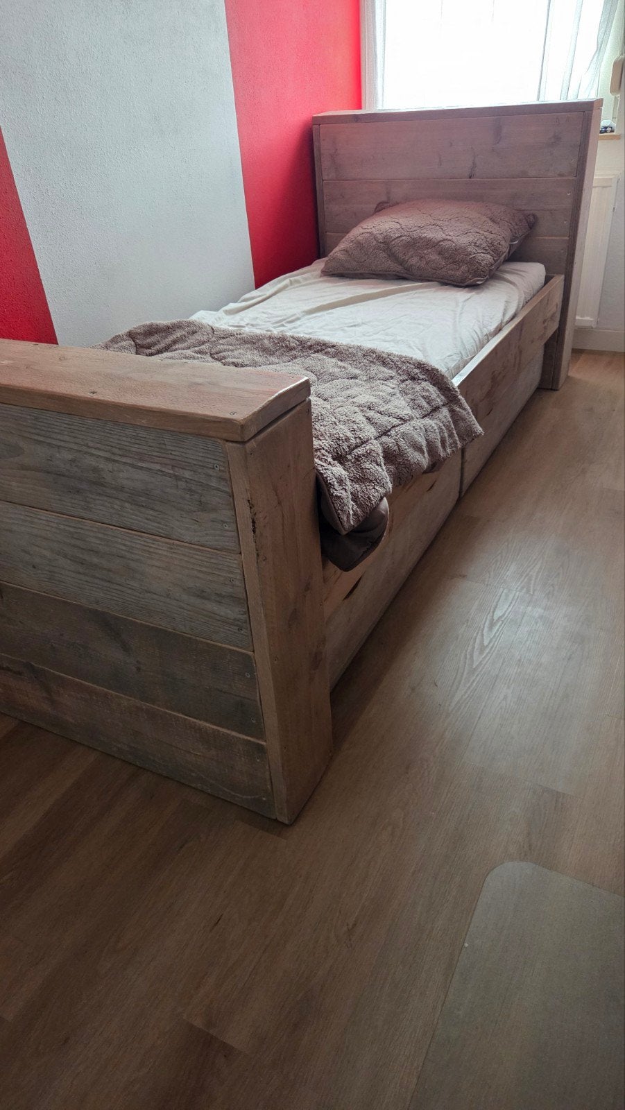 Eenpersoonsbed met opberglade - Steigerhout, Ophalen, Gebruikt, 90 cm, Eenpersoons