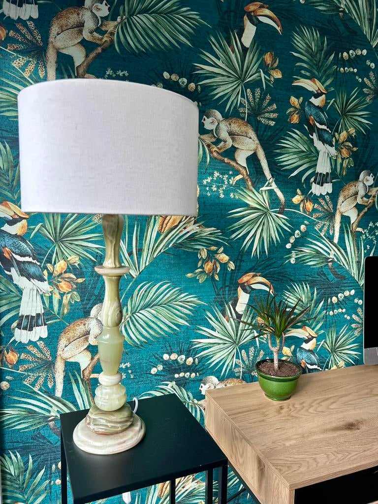Imposante vintage tafellamp van massief onyx marmer., Ophalen, Zo goed als nieuw, Overige materialen, 50 tot 75 cm