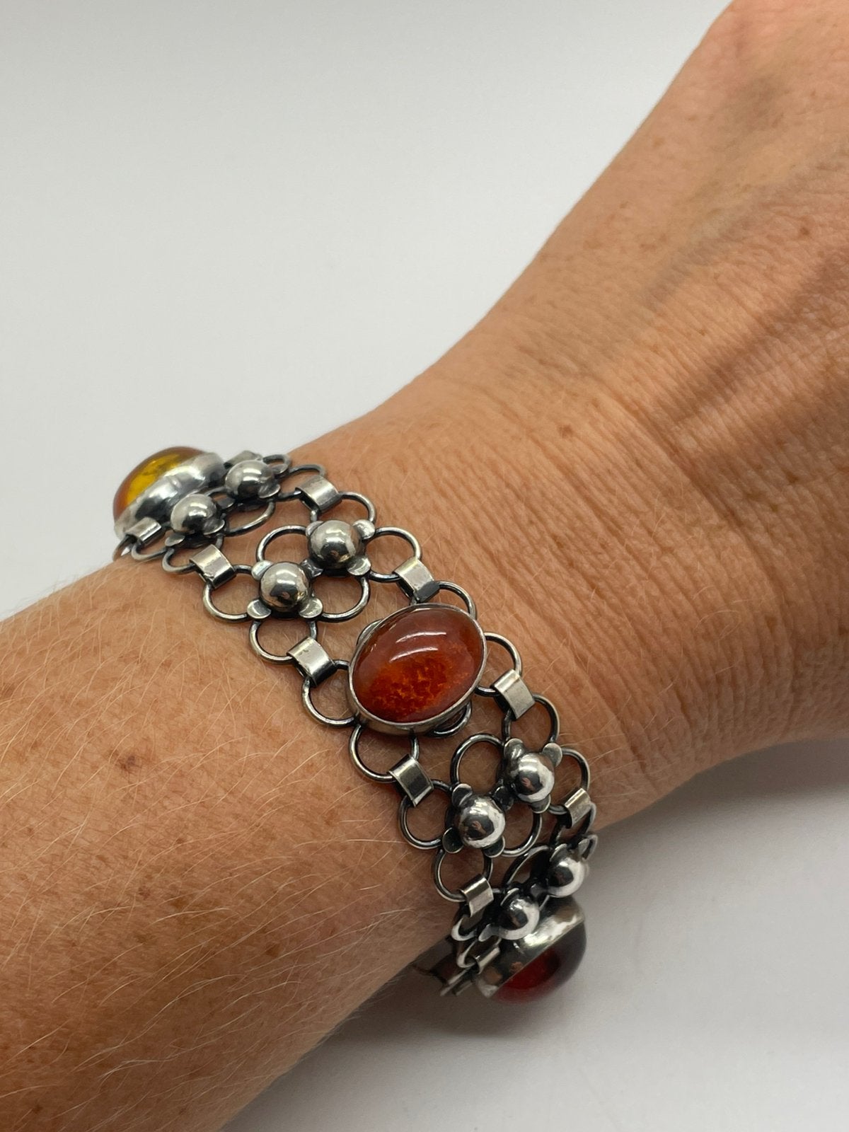 F500 Prachtige zilveren armband barnsteen, Ophalen of Verzenden, Zilver, Armband, Met edelsteen