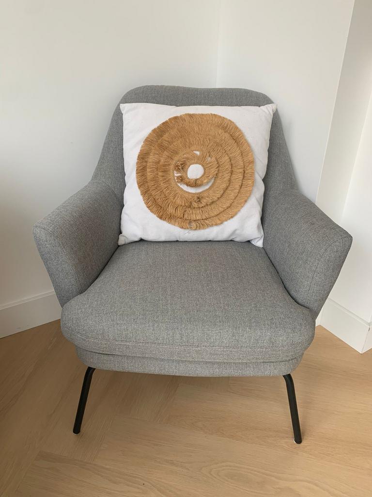 Grijze stoffen fauteuil, Ophalen, Gebruikt, Eén, Stof