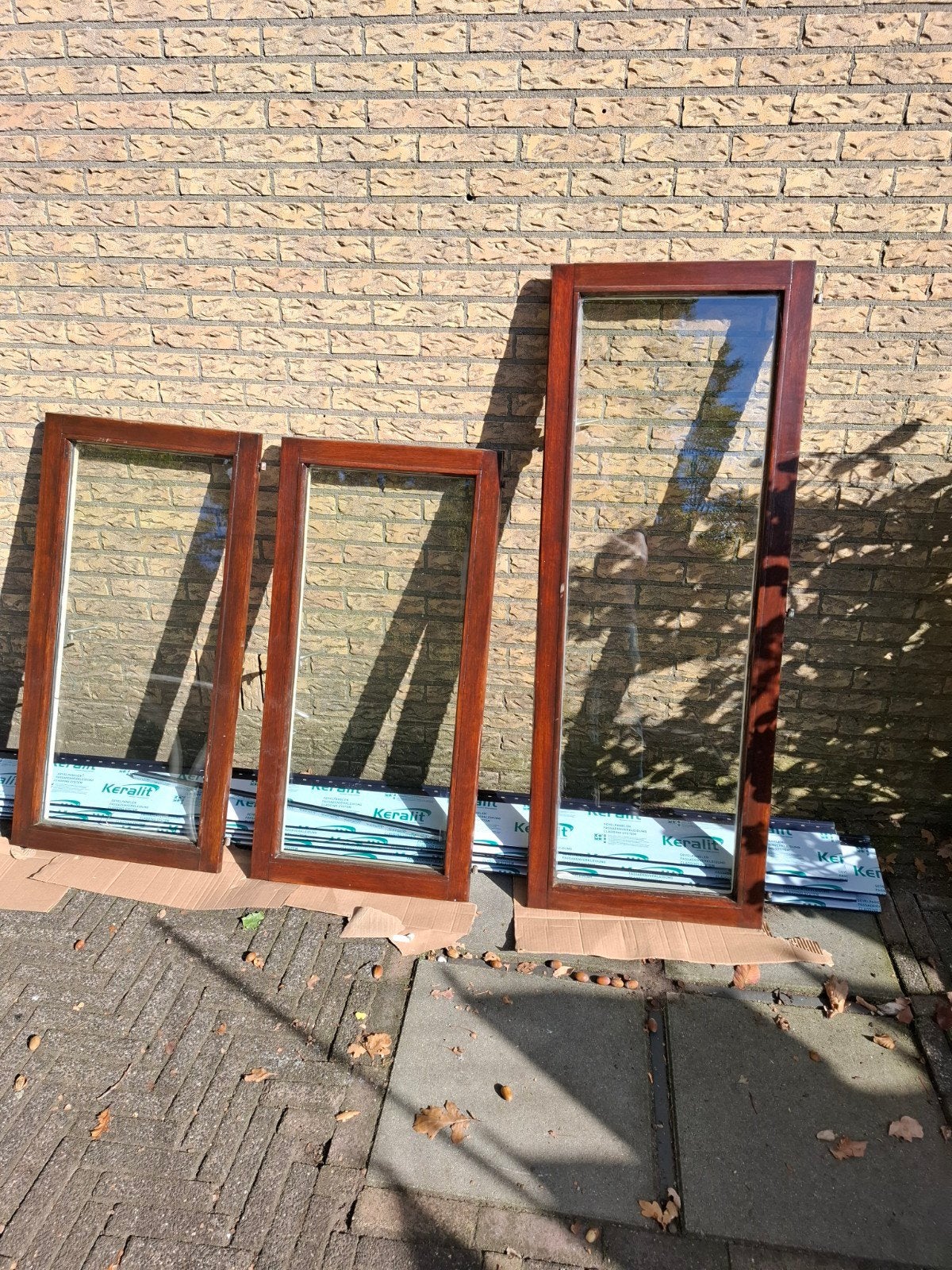 3x Hardhouten Ramen met Dubbel Glas, Ophalen, Gevelraam of Ruit, Gebruikt, Minder dan 80 cm
