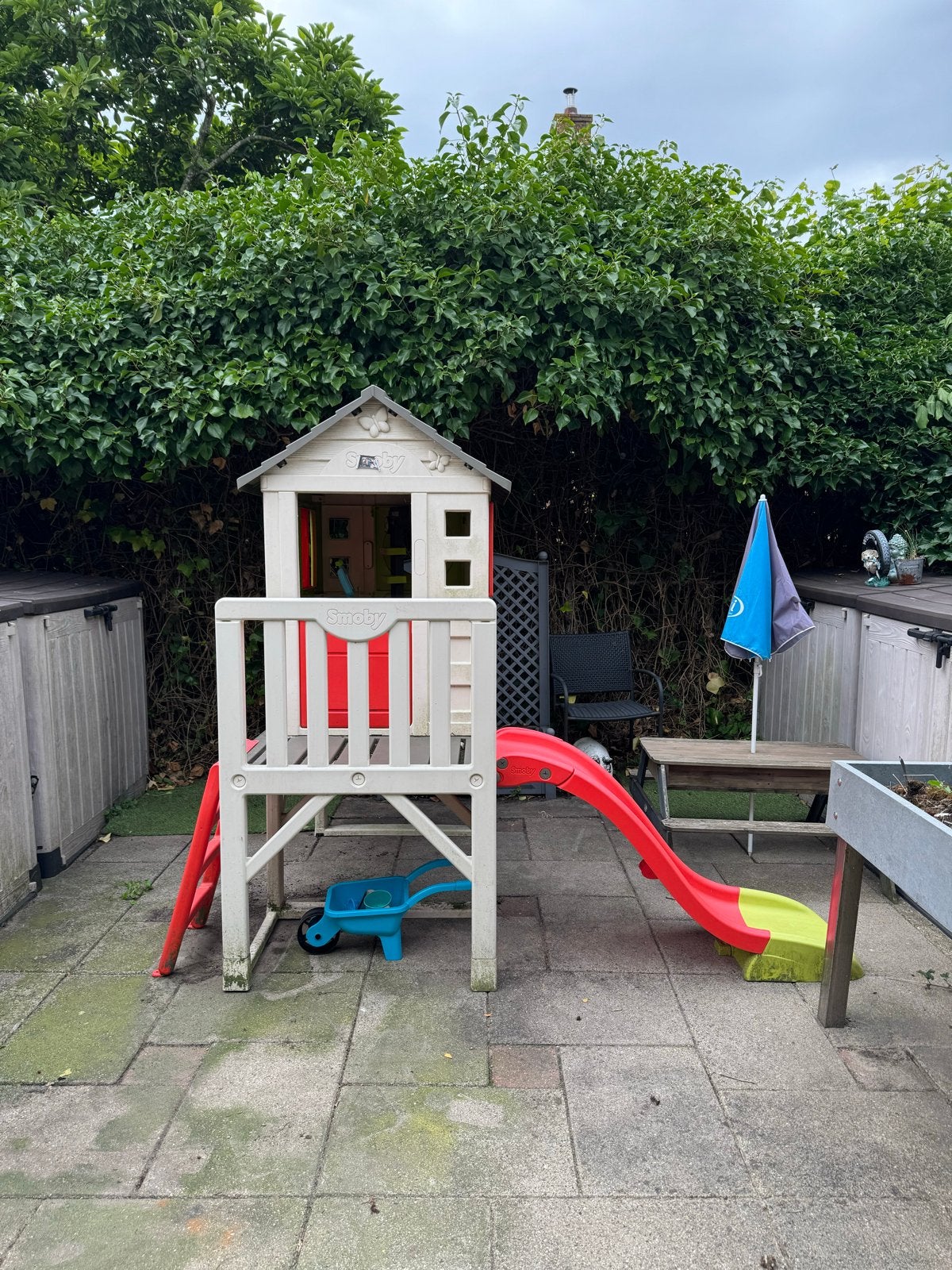 Smoby Speelhuisje, smoby paalwoning, speelgoed, glijbaan, Ophalen, Gebruikt, Kunststof