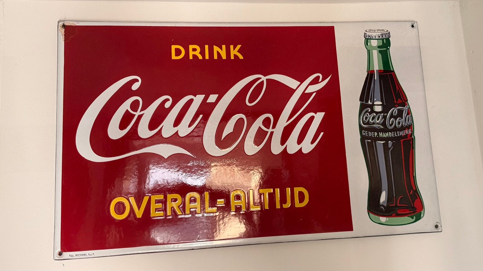 “Drink Coca Cola overal altijd” emaille reclamebord bord, Ophalen of Verzenden, Zo goed als nieuw, Reclamebord
